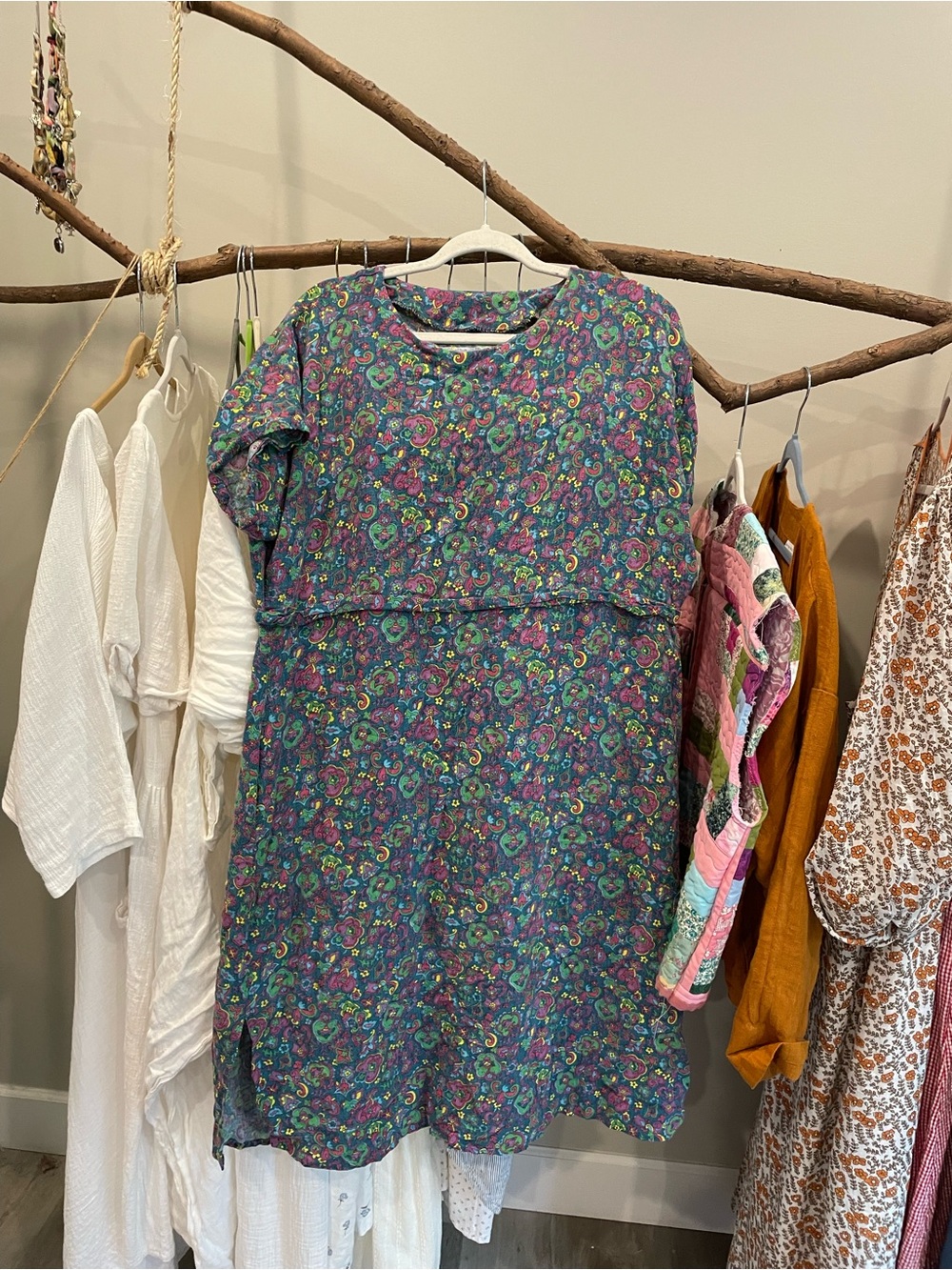 Ptp: 25’ handmade funky print dress (feels like linen/rayon)